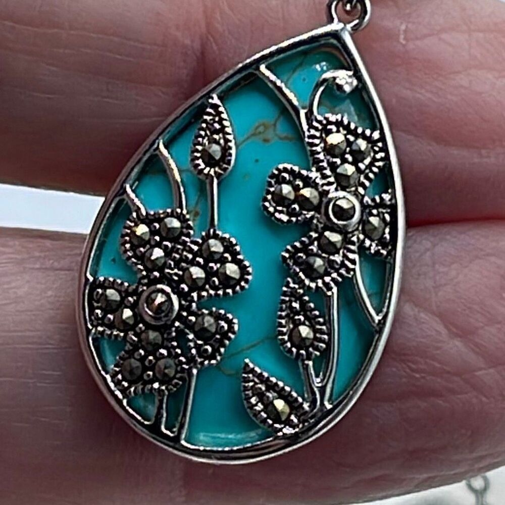Vintage Sterling silver turquoise Marcasite stones pendant.